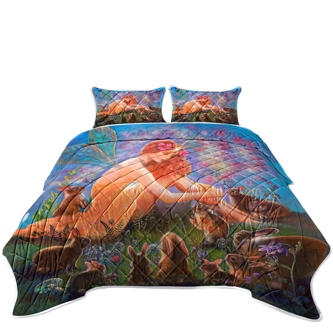 Fairy Tales Art the Fairy and the Velveteen Rabbit California King Quilt Sets