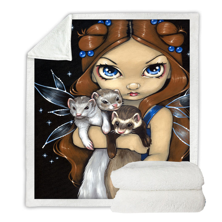 Fairy with Armful of Ferrets Fleece Blankets