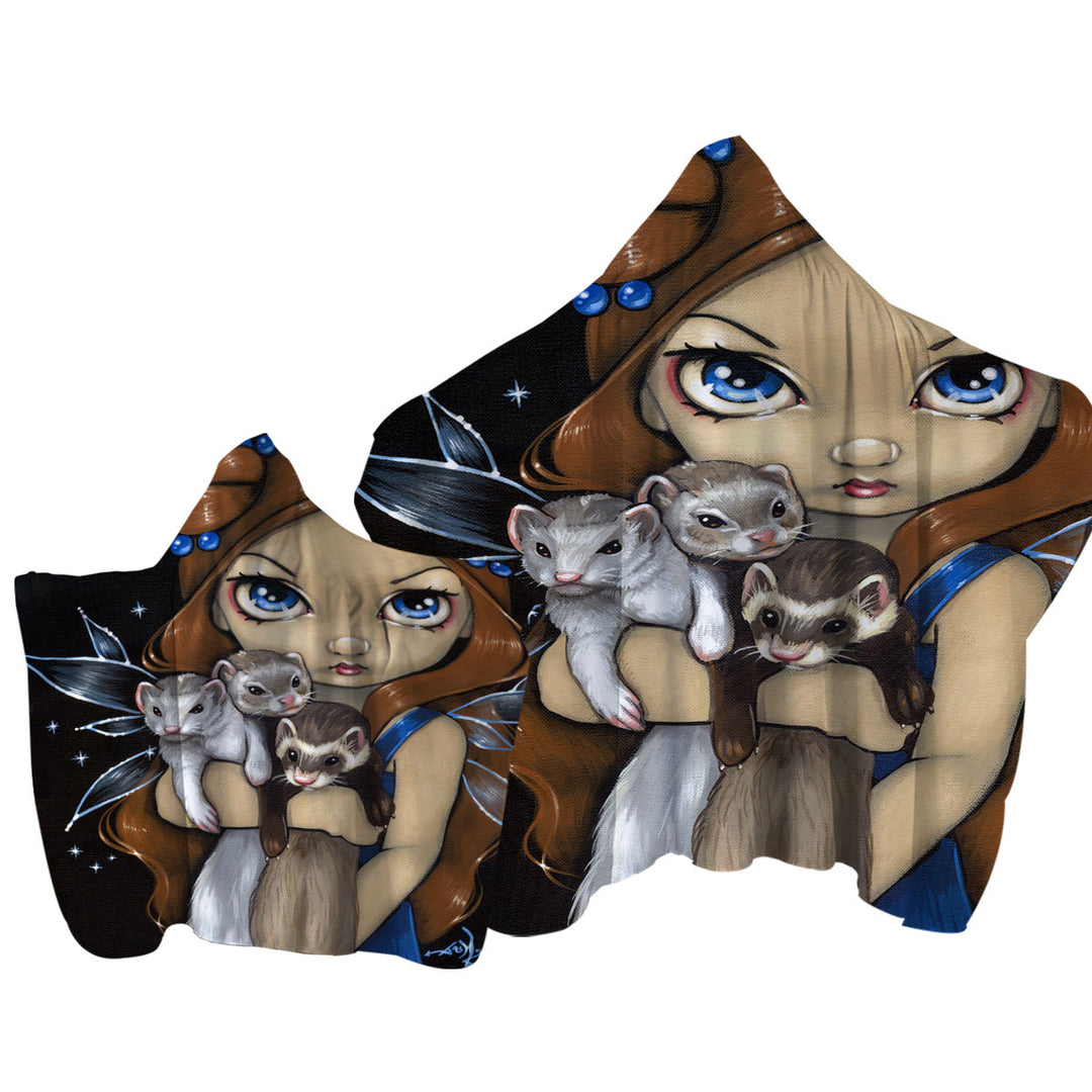 Fairy with Armful of Ferrets Hooded Beach Towel