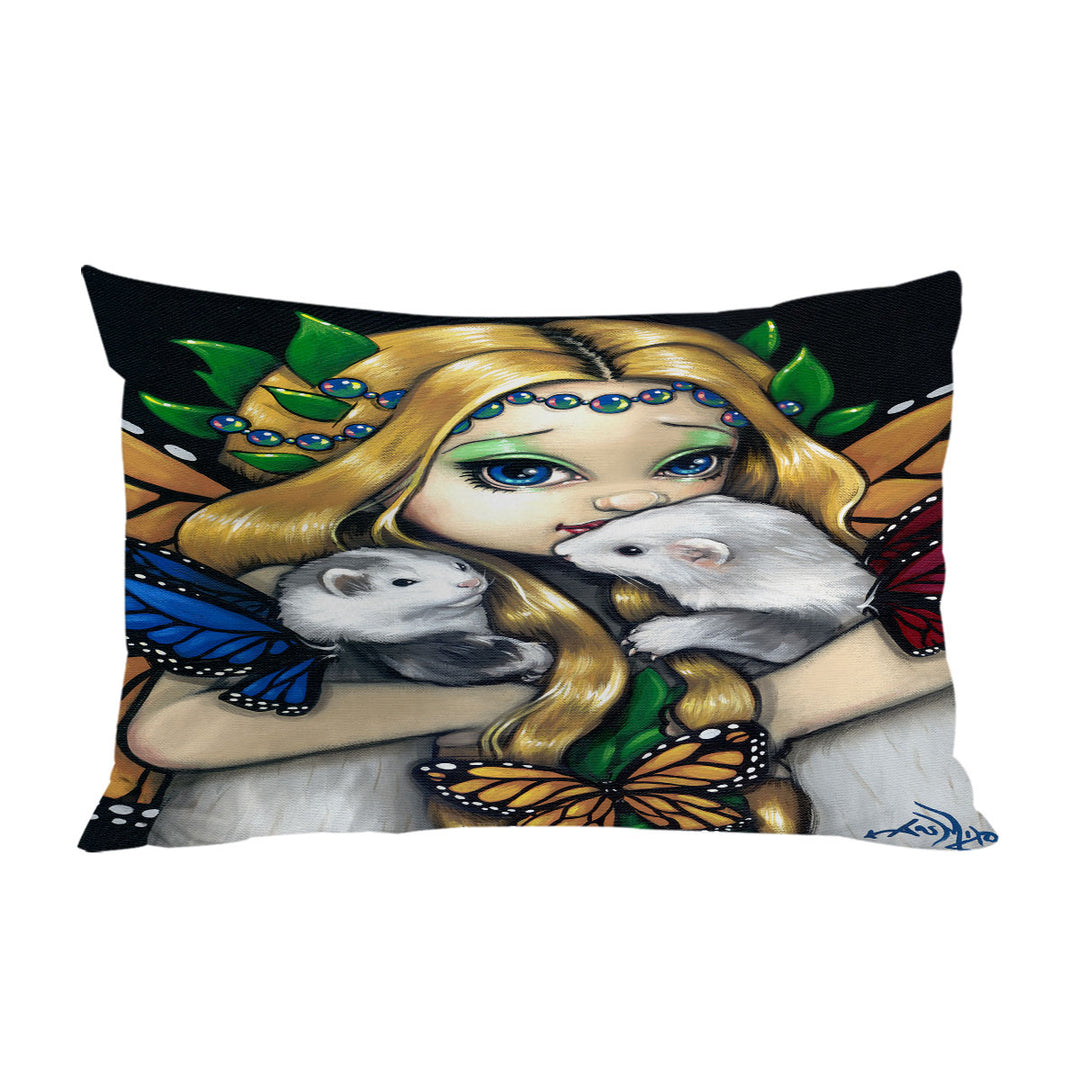 Fairy with Two Magical Ferrets with Butterfly Wings Custom Pillow Cases