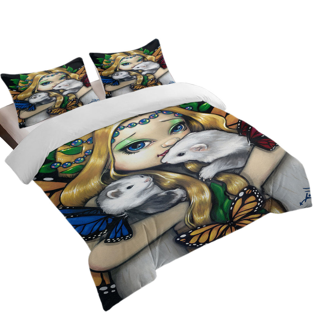 Fairy with Two Magical Ferrets with Butterfly Wings Duvet Covers