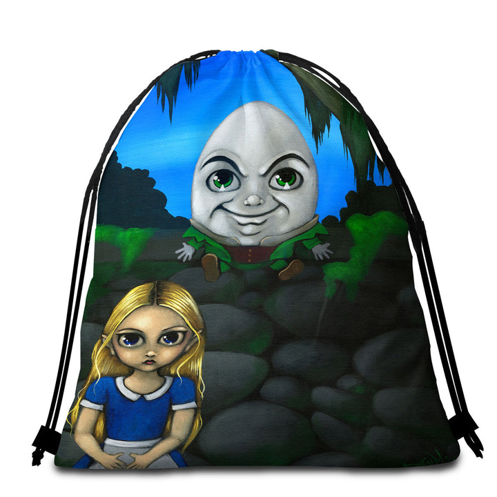 Fairytale Art Alice and Humpty Dumpty Beach Towel Bags