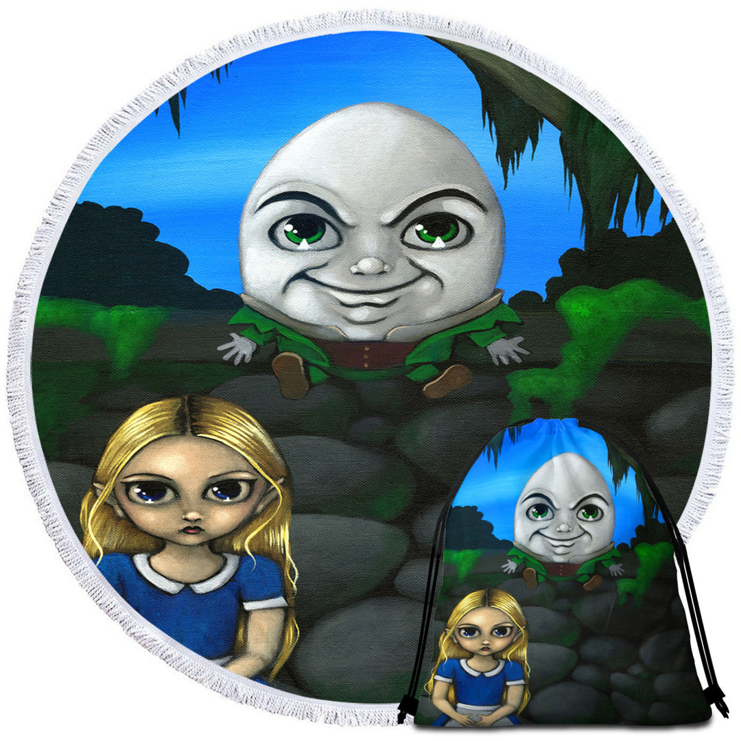 Fairytale Art Alice and Humpty Dumpty Round Beach Towel