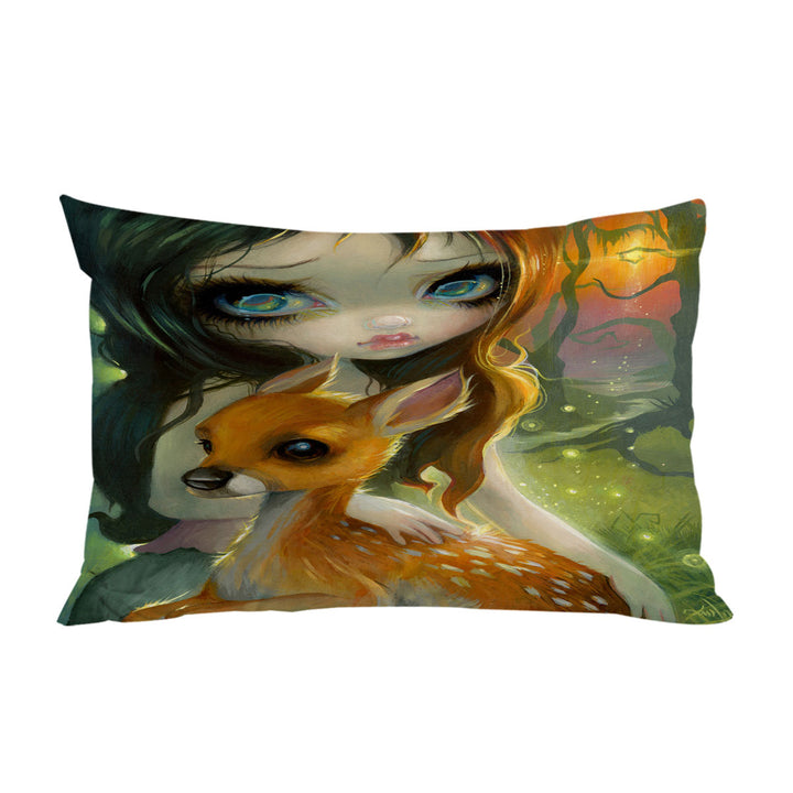 Fairytale Art Brother and Sister Deer and Girl throw pillow case covers