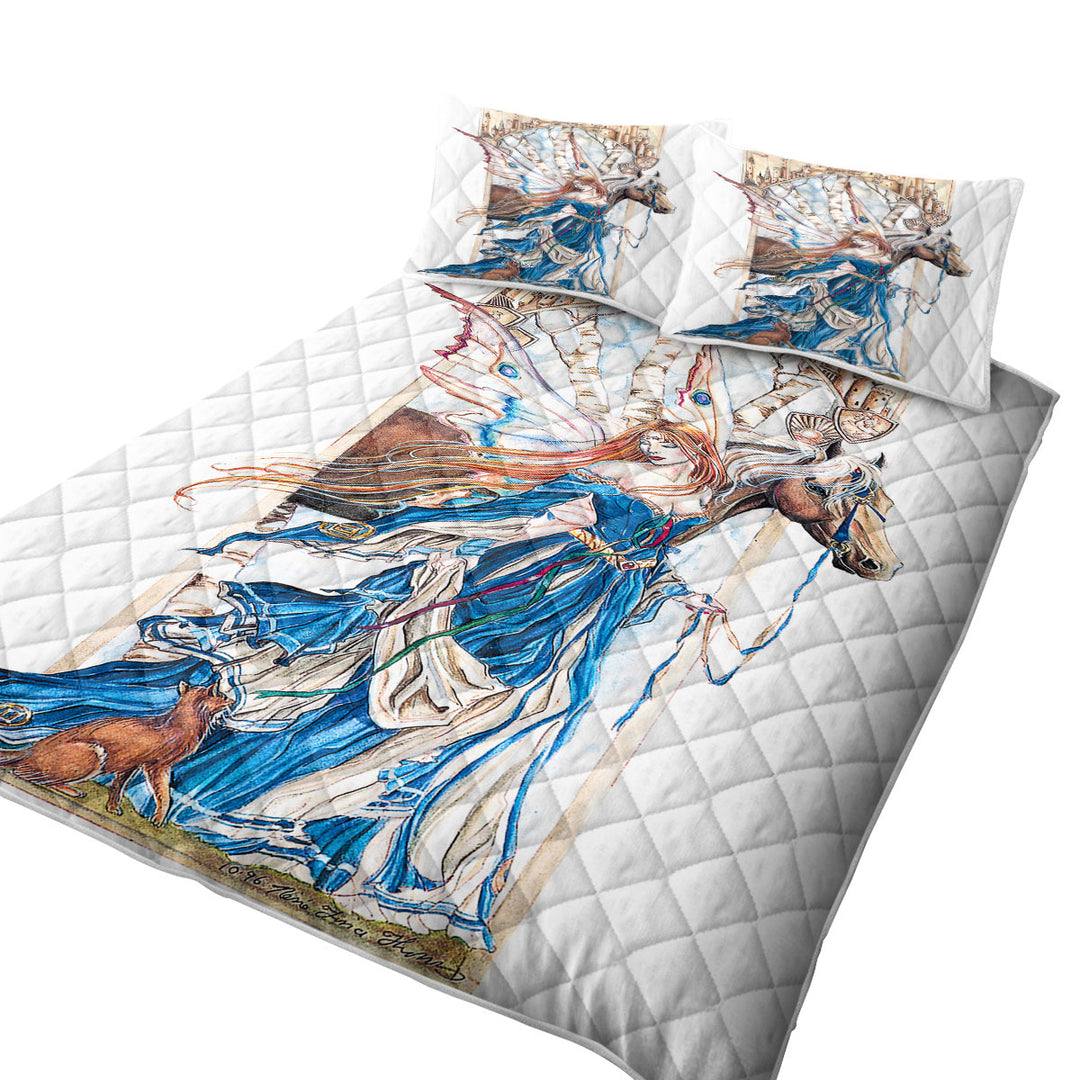 Fairytale Art Drawing Serenity Fairy and Horse California King Quilt Sets