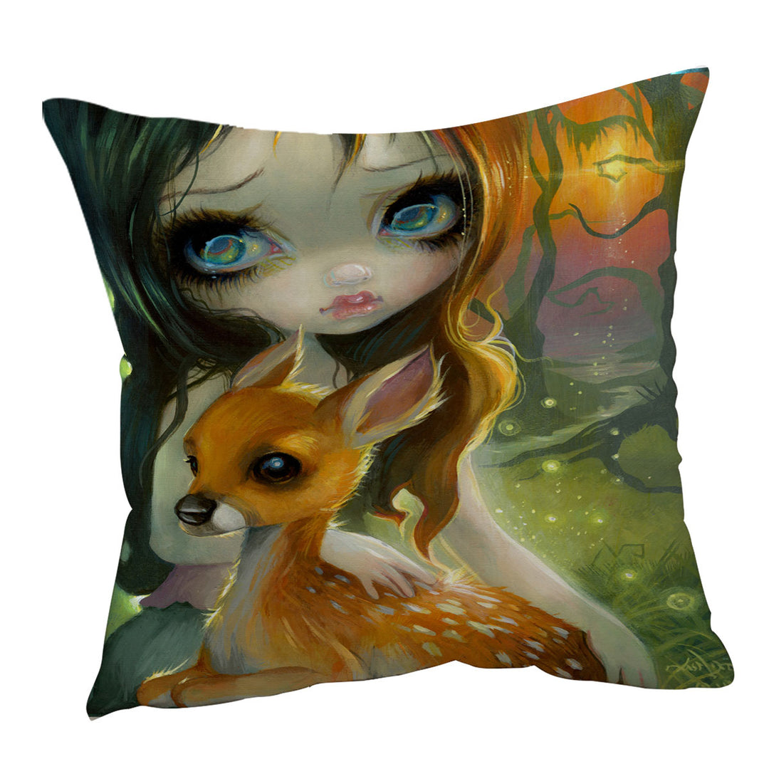 Fairytale Cushion Covers Art Brother and Sister Deer and Girl