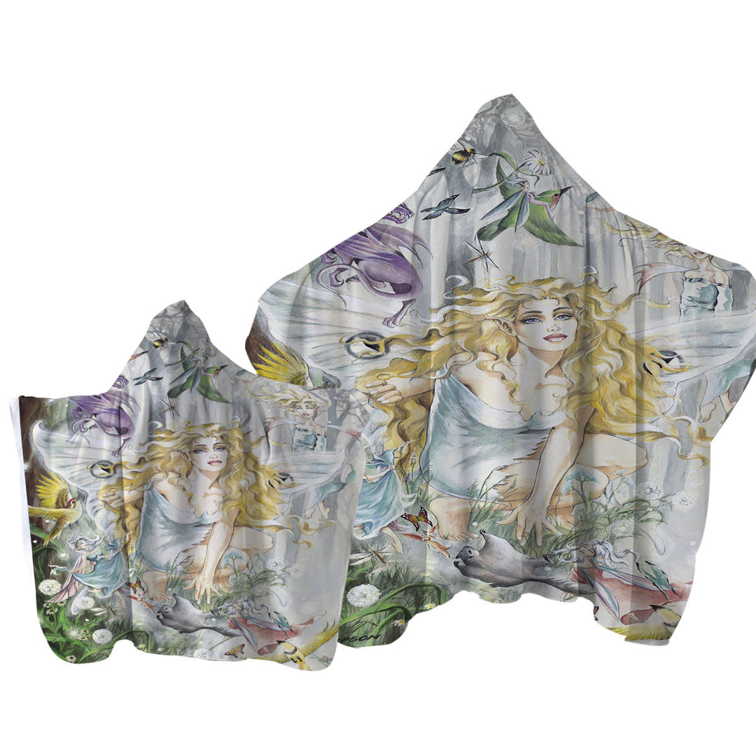 Fairytale Drawings Aria Fairy and Friends Towel with Hood