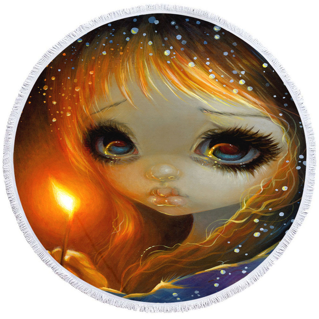 Fairytale Gothic Art the Little Match Girl Round Beach Towel