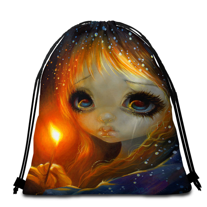 Fairytale Gothic Art the Little Match Girl Round Towel