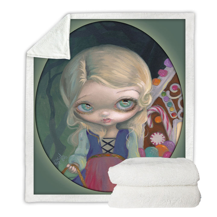 Fairytale Kids Art Gretel House Made of Candy Throw Blanket