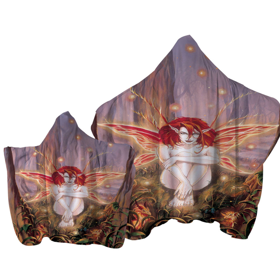 Fairytale Magical Forest Ember Fairy Hooded Beach Towel