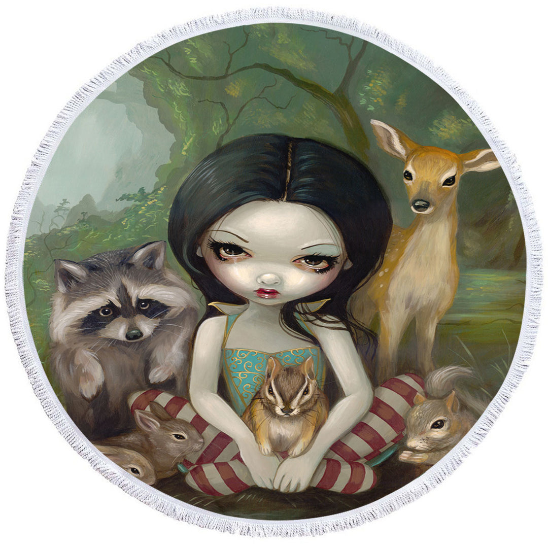 Fairytale Round Towel Forest Snow White and Her Animal Friends