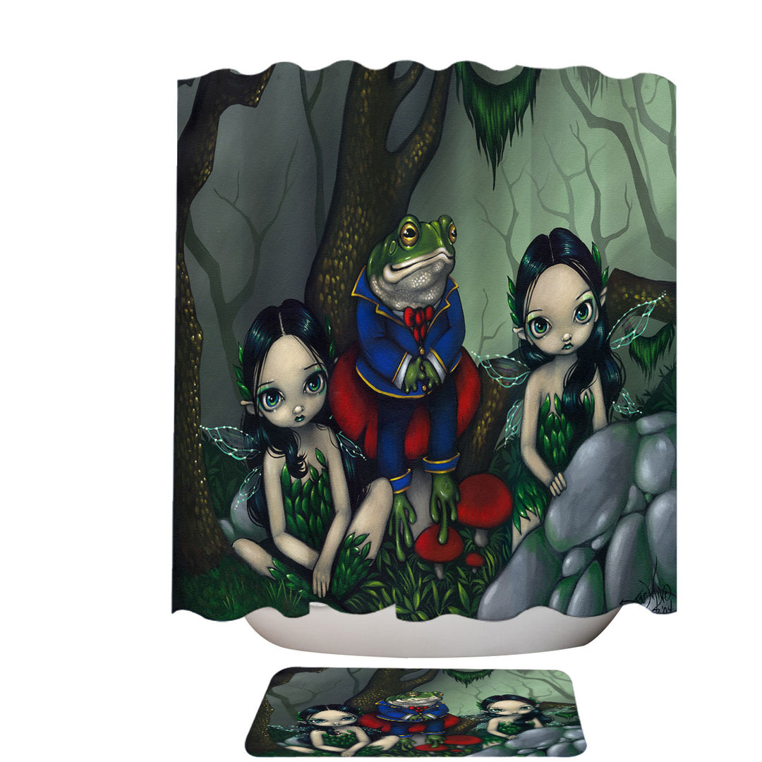 Fairytale Shower Curtains the Handsome Frog and Two Cute Fairies