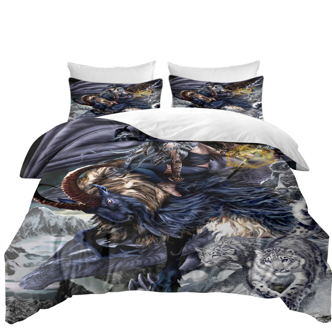 Fantasy Aries Warrior and Legendary Creatures Duvet Cover