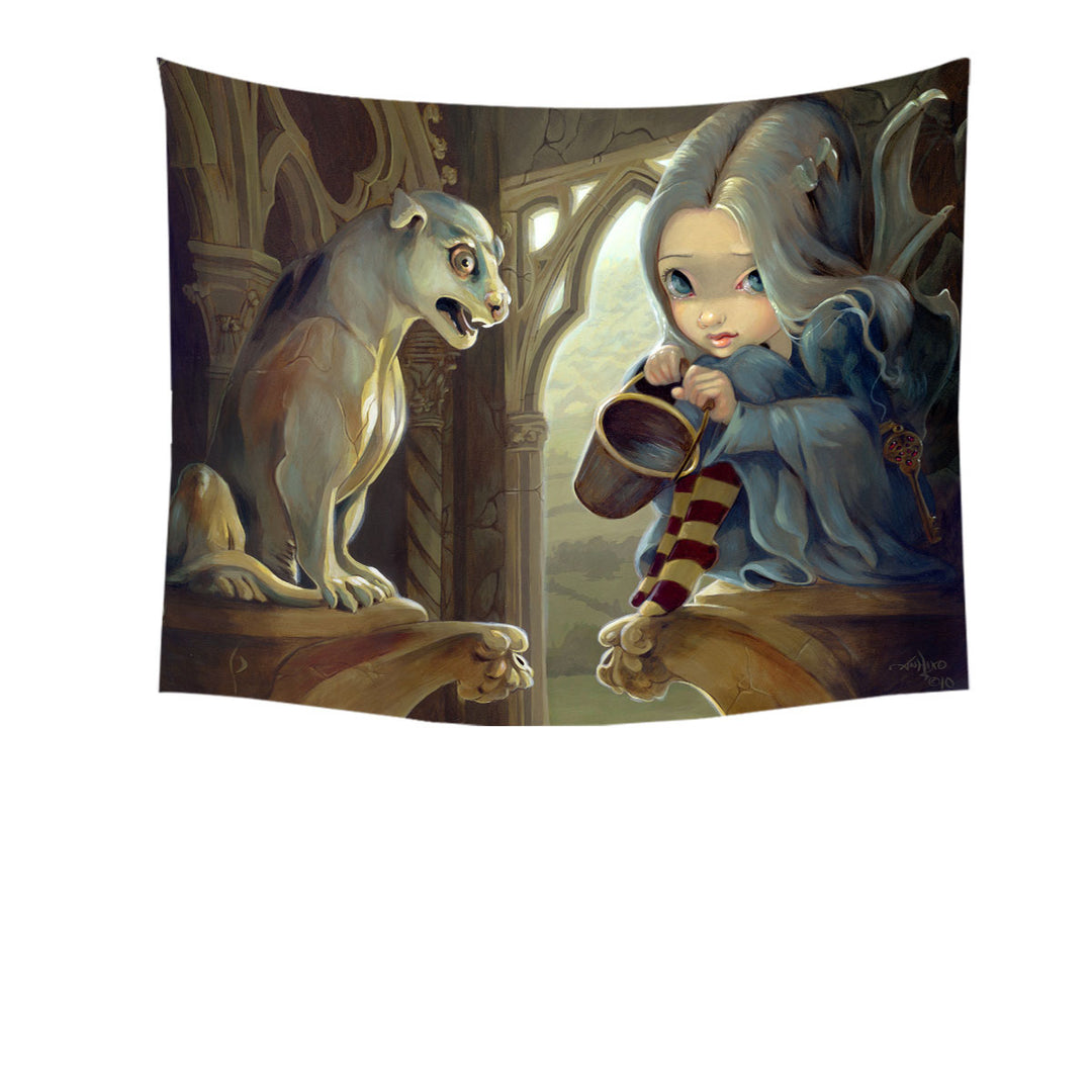 Fantasy Art Alannah and the Gargoyle Tapestry Wall Decor