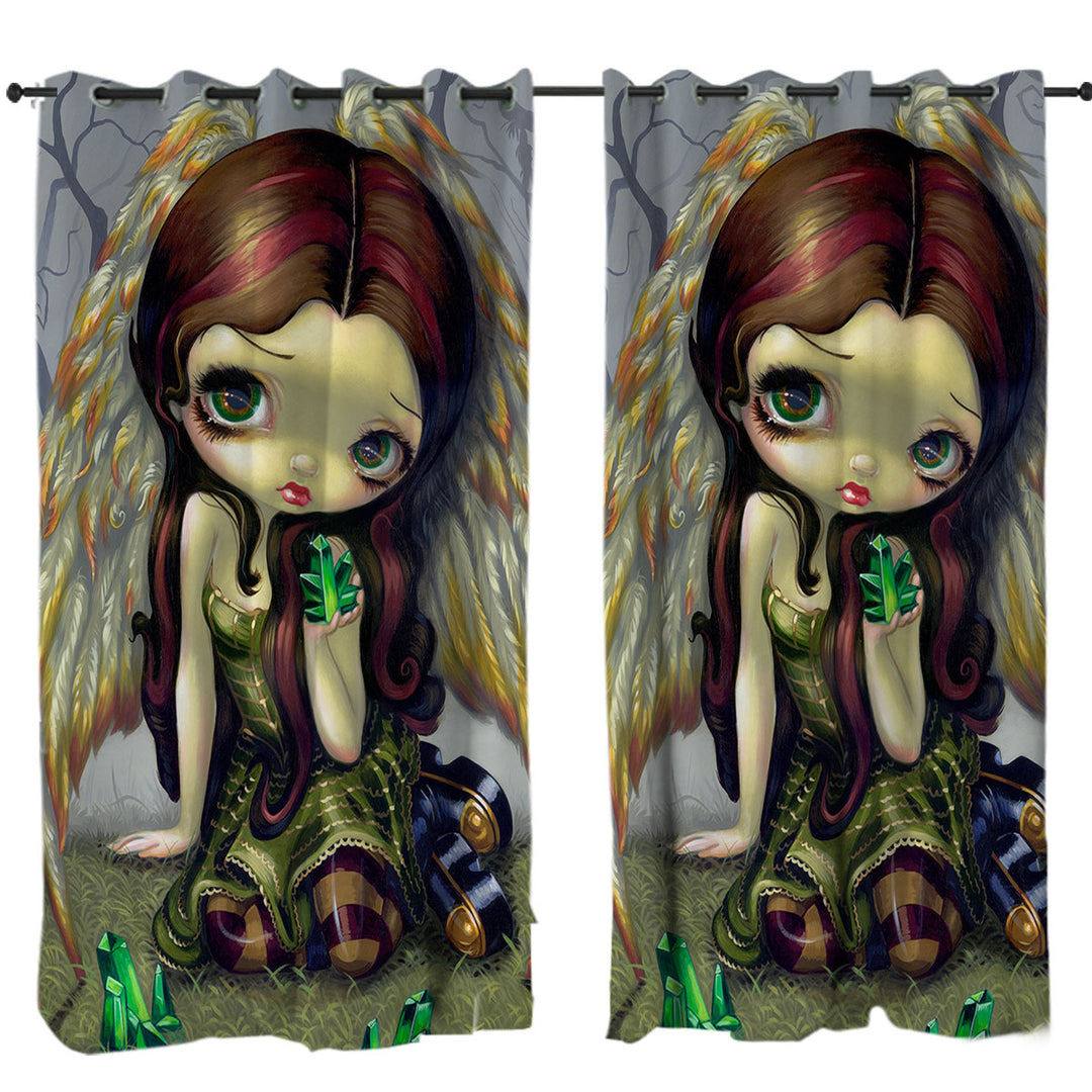 Fantasy Art Angel with Emeralds Curtain