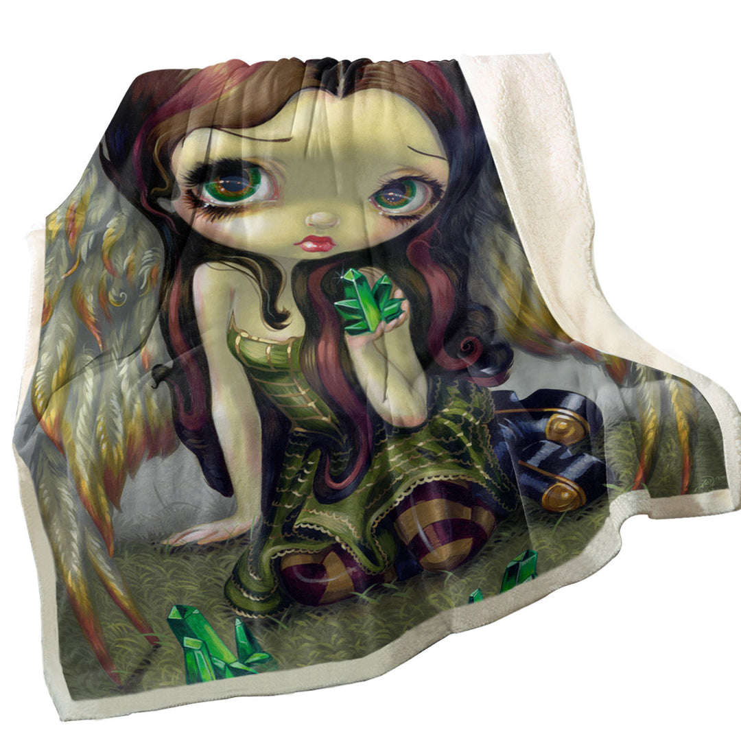 Fantasy Art Angel with Emeralds Fleece Blankets