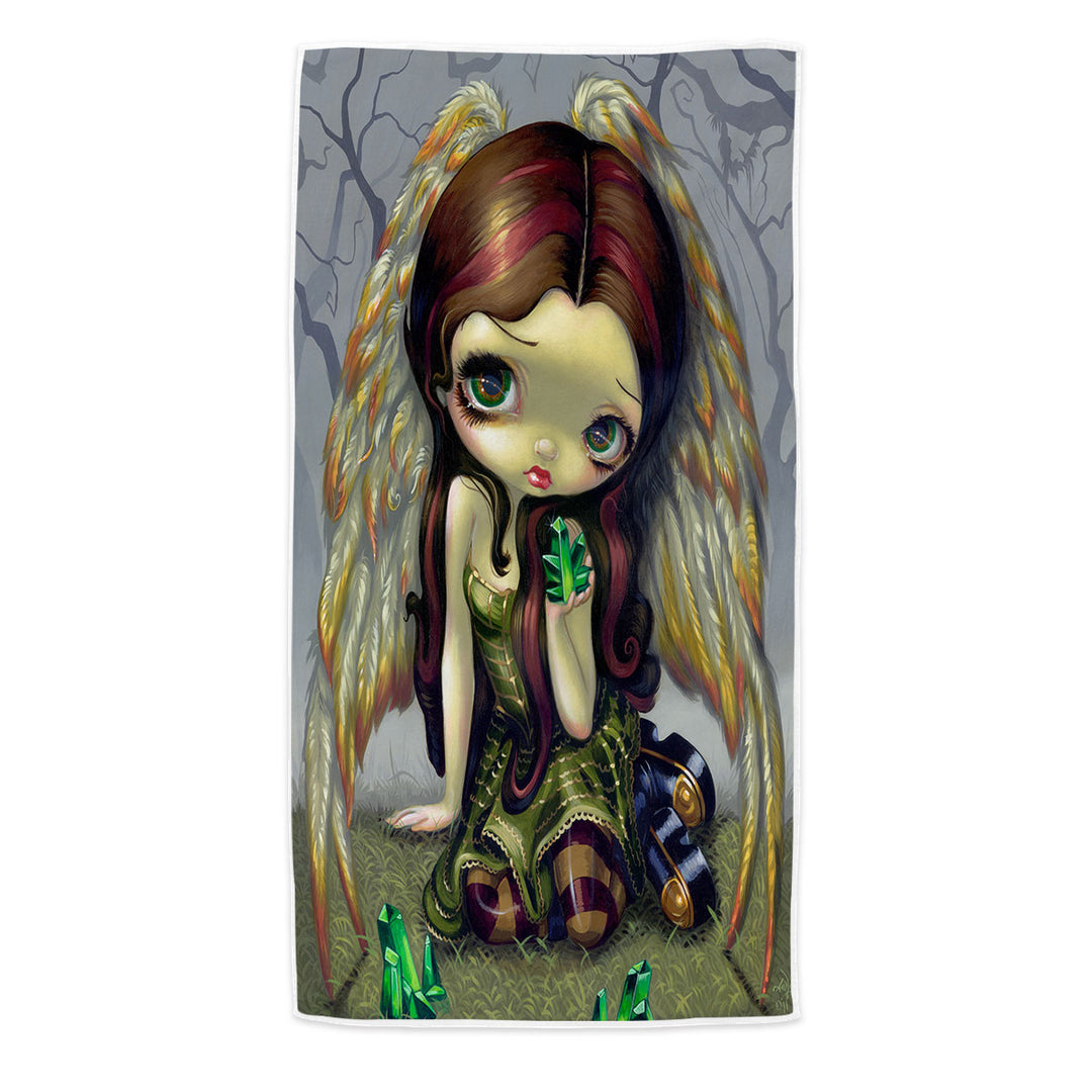 Fantasy Art Angel with Emeralds Microfiber Beach Towel