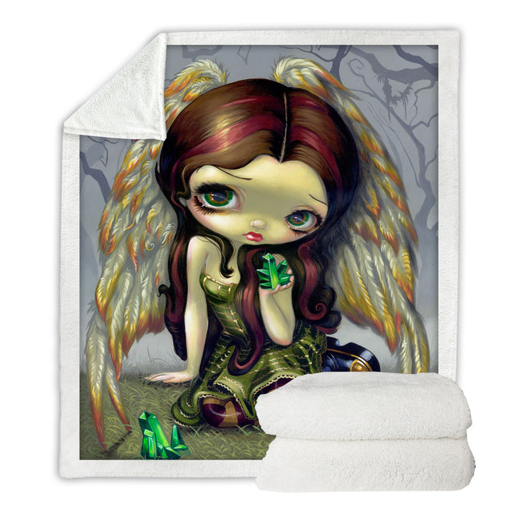 Fantasy Art Angel with Emeralds Sherpa Blanket