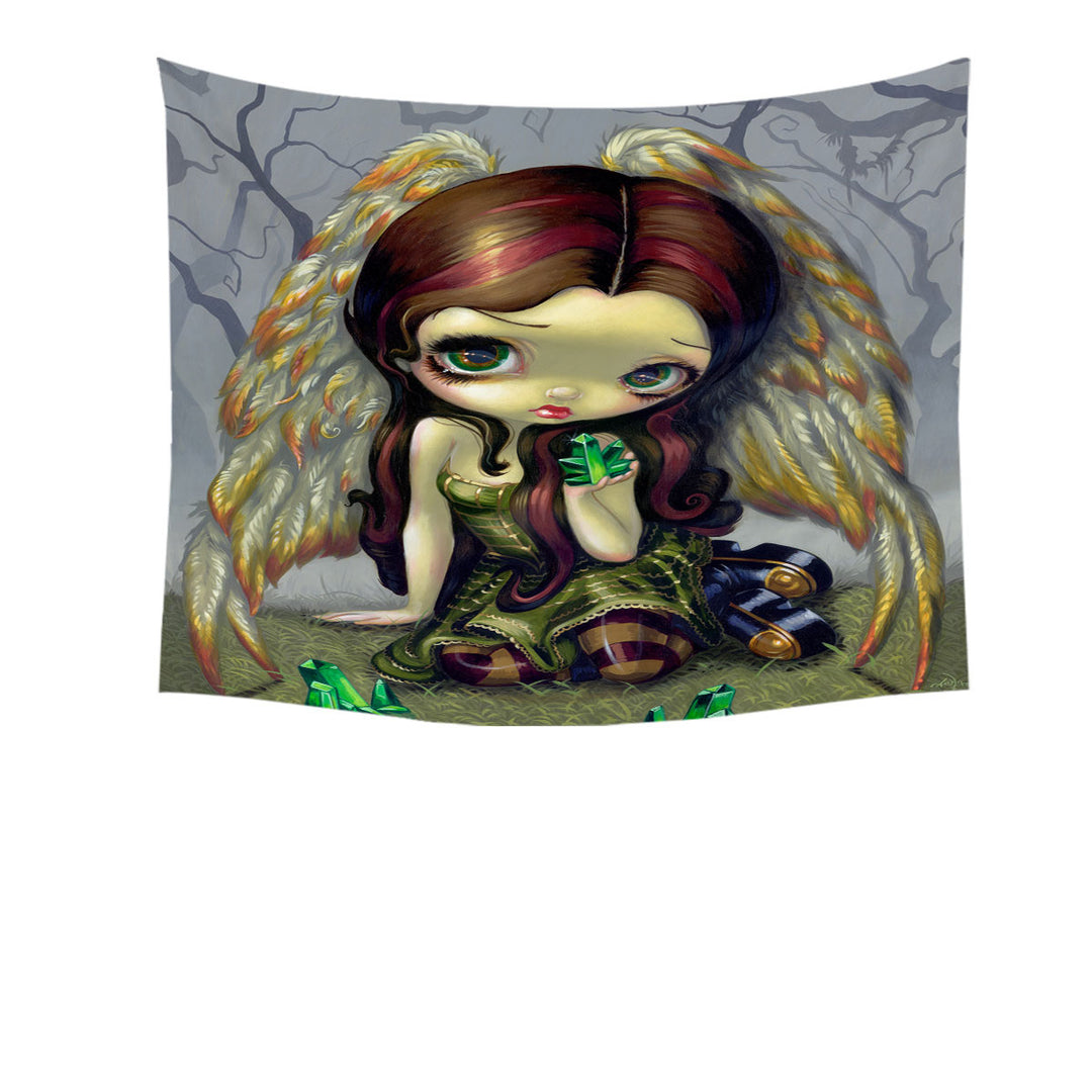 Fantasy Art Angel with Emeralds Tapestry Wall Decor