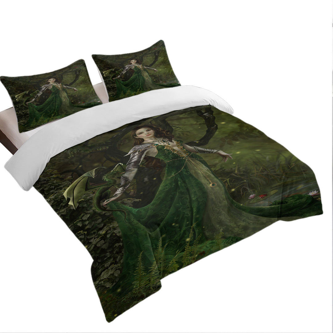 Fantasy Art Astranai the Beautiful Forest and Dragon Princess Duvet Cover Queen