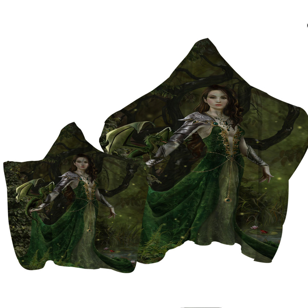 Fantasy Art Astranai the Beautiful Forest and Dragon Princess Hooded Beach Towel