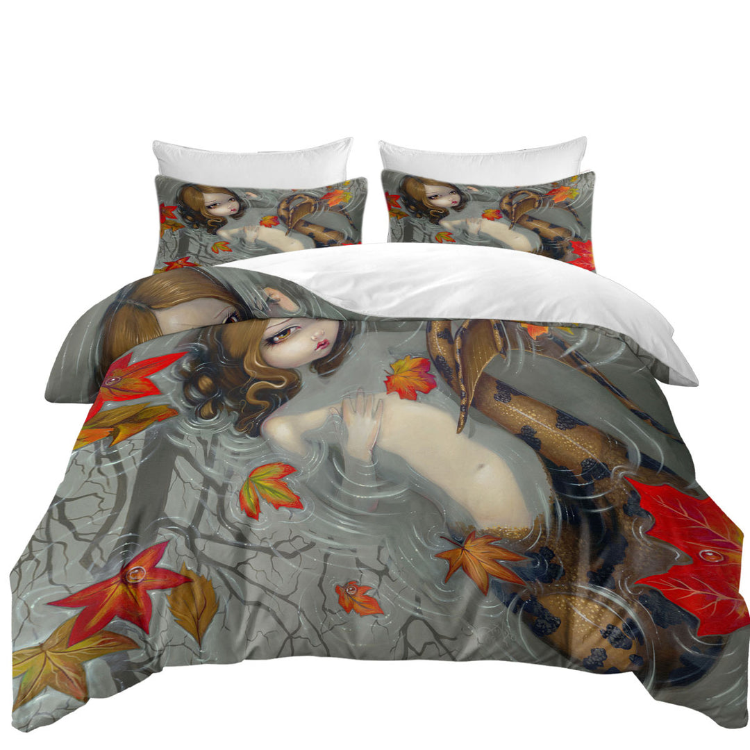 Fantasy Art Autumn Mermaid and Leaves Good Duvet Covers