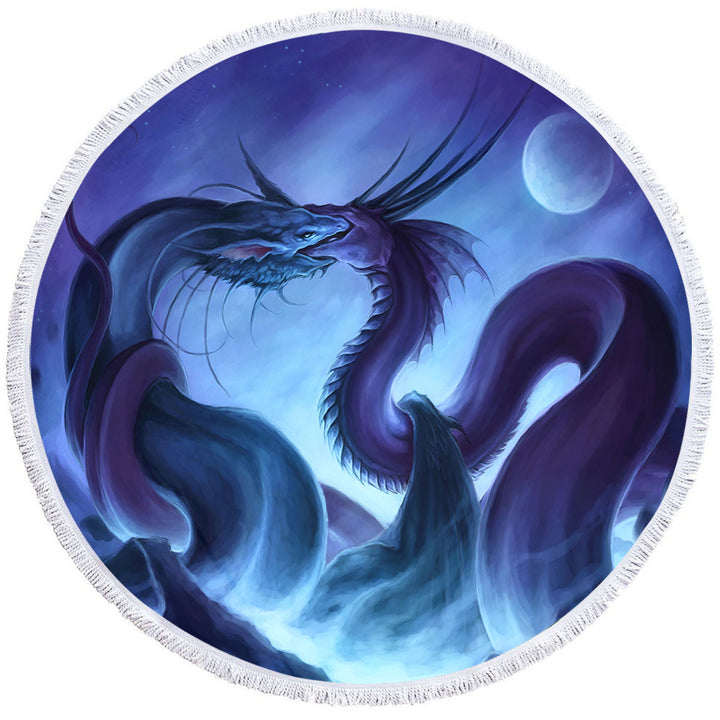 Fantasy Art Beach Towel Moon Night Dragon Fight