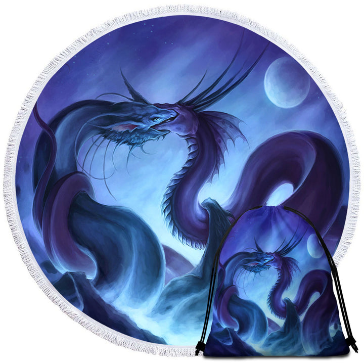 Fantasy Art Beach Towels and Bags Set Moon Night Dragon Fight