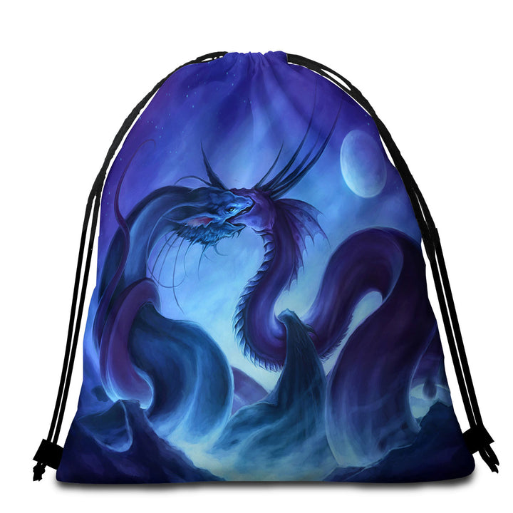 Fantasy Art Beach Towels on Sale Moon Night Dragon Fight