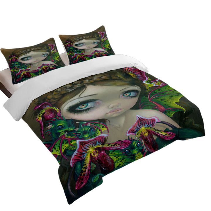 Fantasy Art Beautiful Fairy and Dragon Orchid Quilt Cover Sets