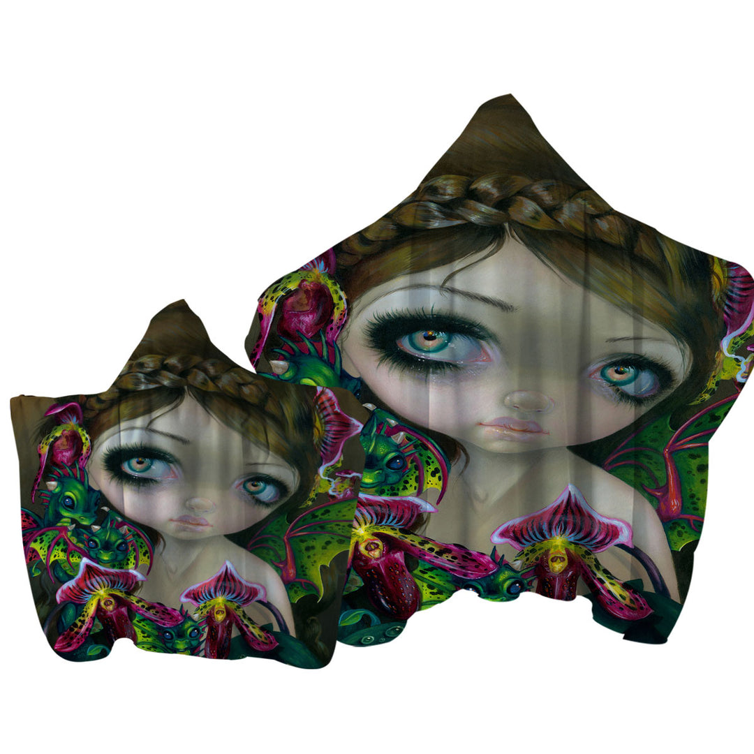 Fantasy Art Beautiful Fairy and Dragon Orchid Towel Hoodie