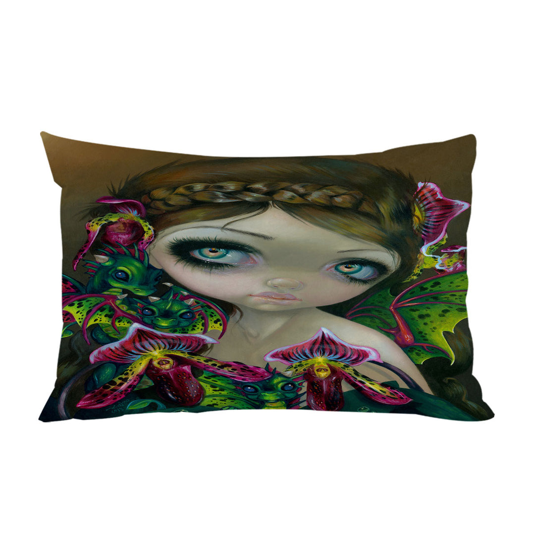 Fantasy Art Beautiful Fairy and Dragon Orchid throw pillow case covers