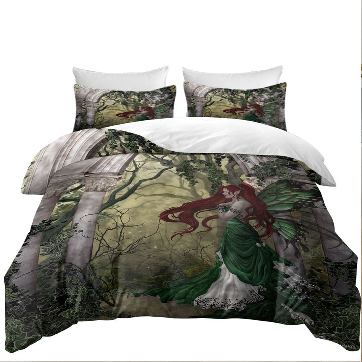 Fantasy Art Beautiful Redhead Green Fairy Twin Duvet Covers