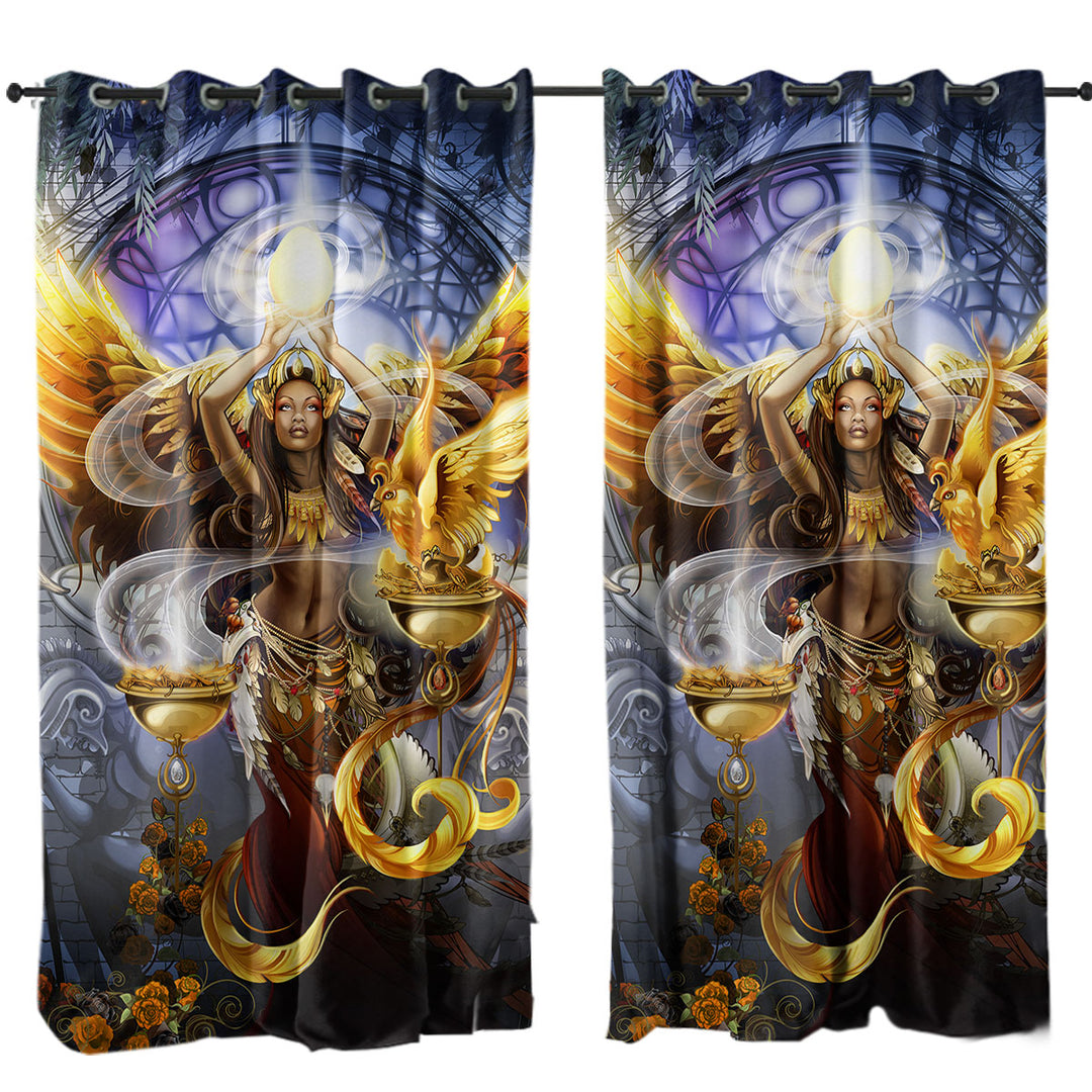 Fantasy Art Beautiful Woman Angel Curtains