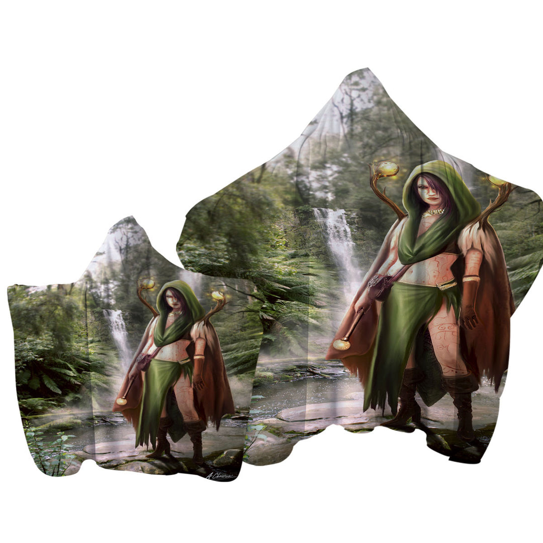 Fantasy Art Beautiful Woman Warrior Hooded Beach Towel