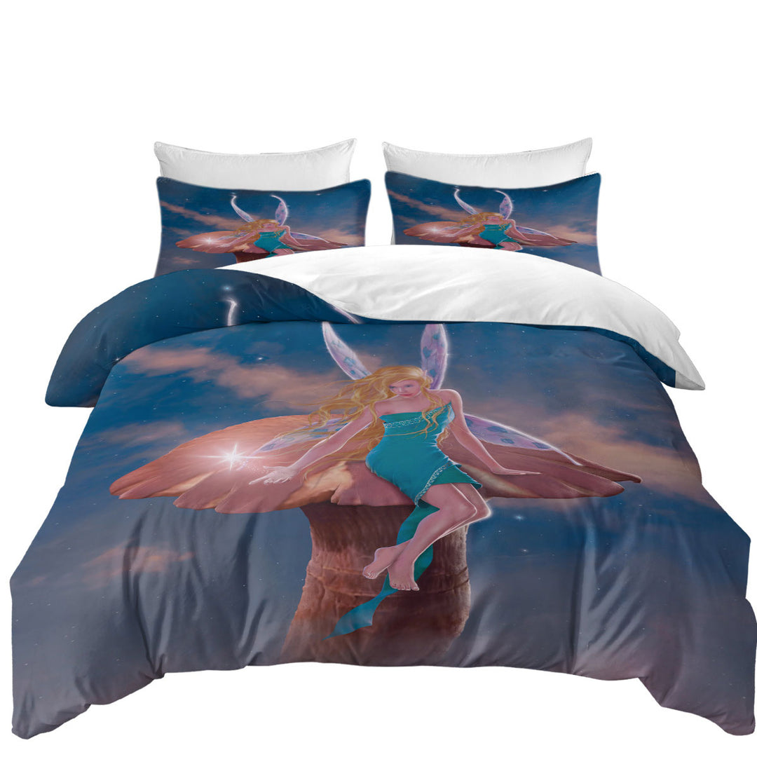 Fantasy Art Big Mushroom and Little Fairy Coverlet