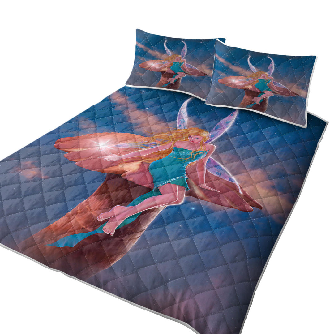 Fantasy Art Big Mushroom and Little Fairy Quilts for Beds