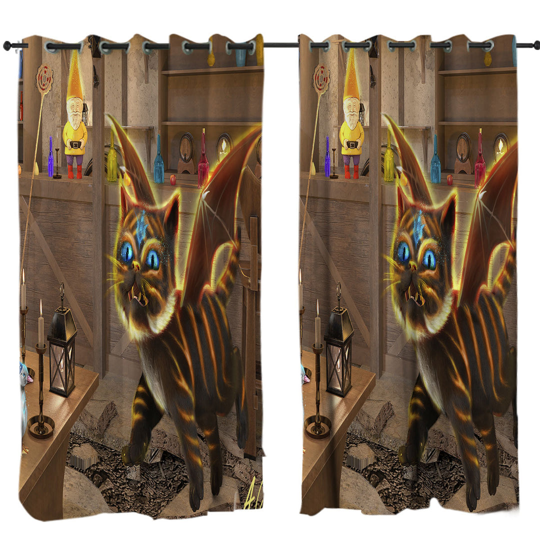 Fantasy Art Bixie the Dragon Cat Drapes for Living Room