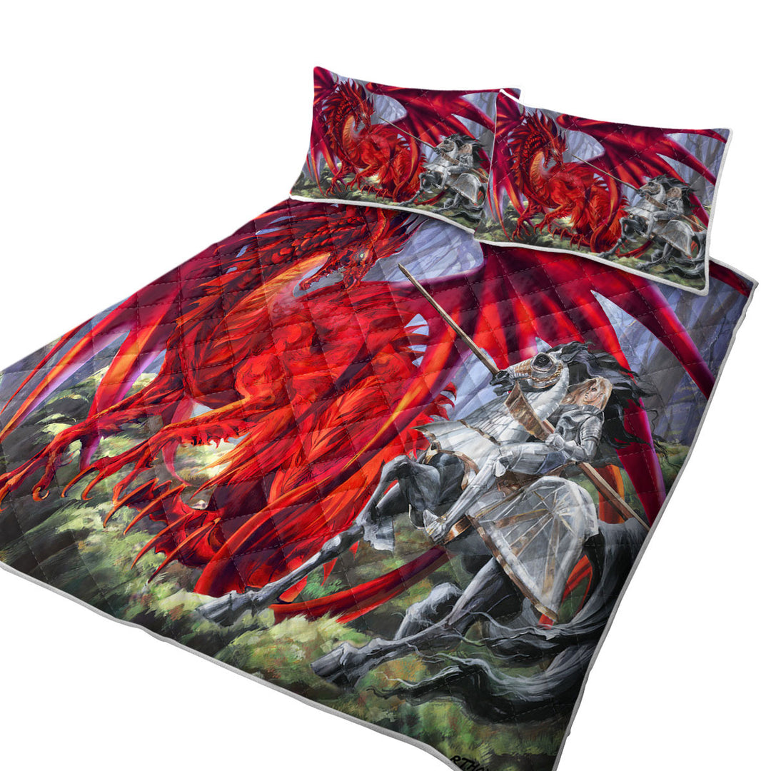 Fantasy Art Blood Lust Knight vs Red Dragon Coverlet