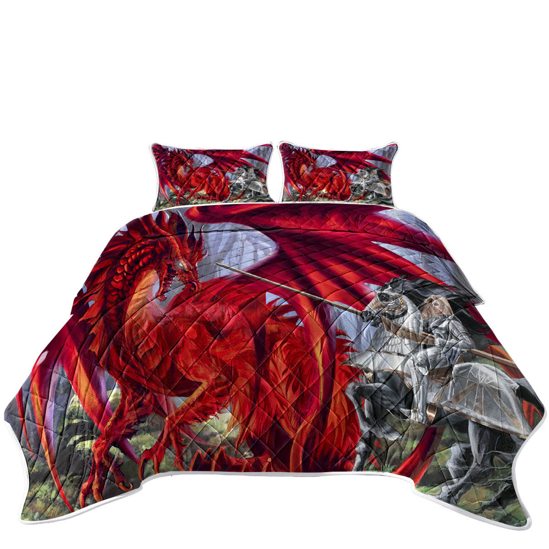 Fantasy Art Blood Lust Knight vs Red Dragon Coverlets