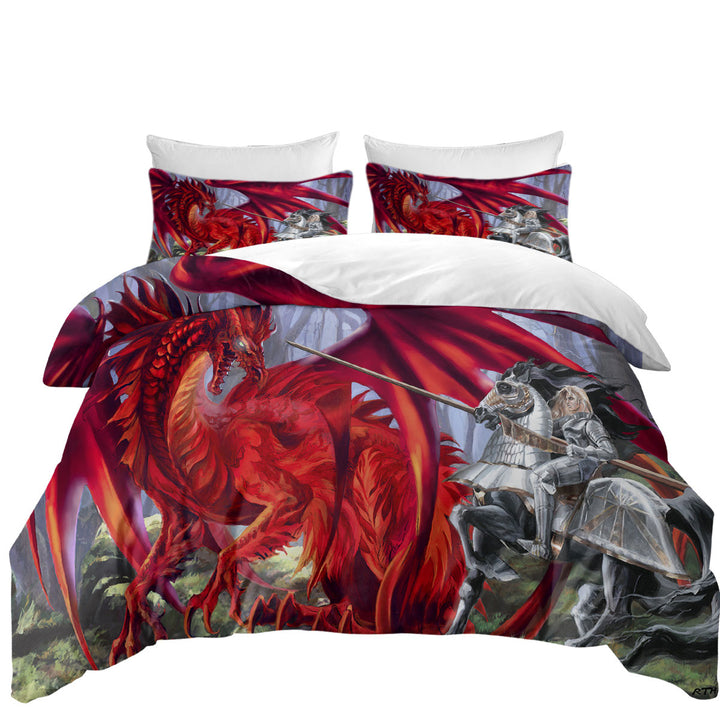 Fantasy Art Blood Lust Knight vs Red Dragon Duvet Covers