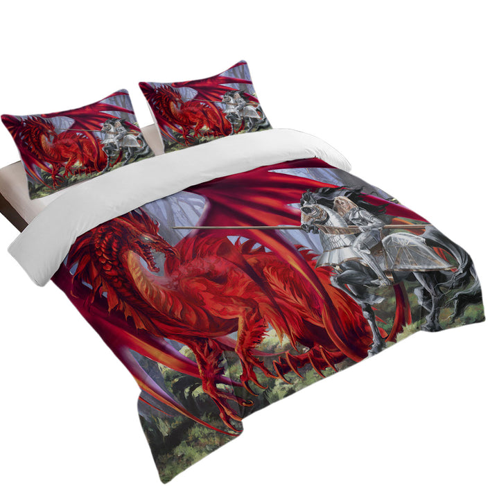 Fantasy Art Blood Lust Knight vs Red Dragon Good Duvet Cover