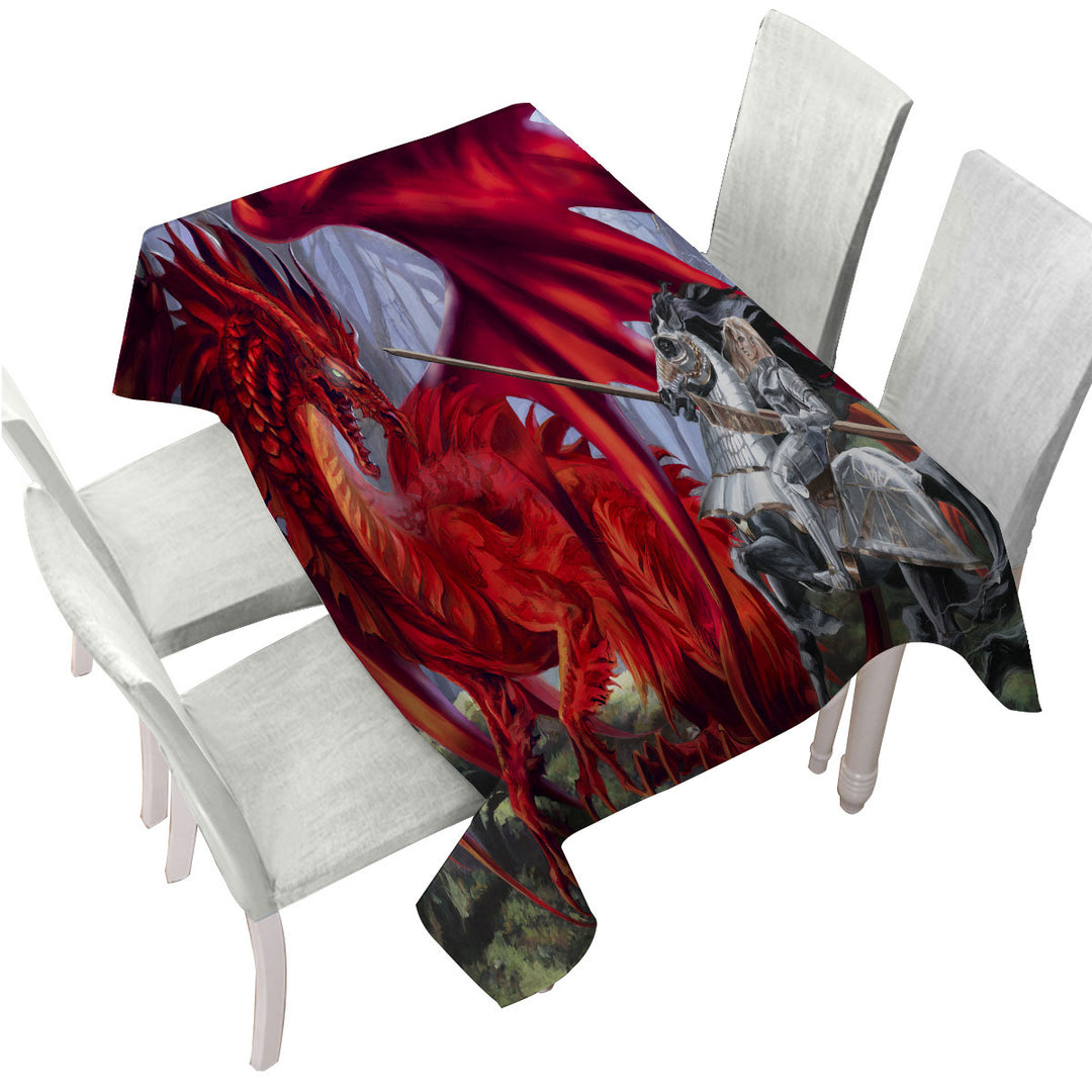 Fantasy Art Blood Lust Knight vs Red Dragon Tablecloth