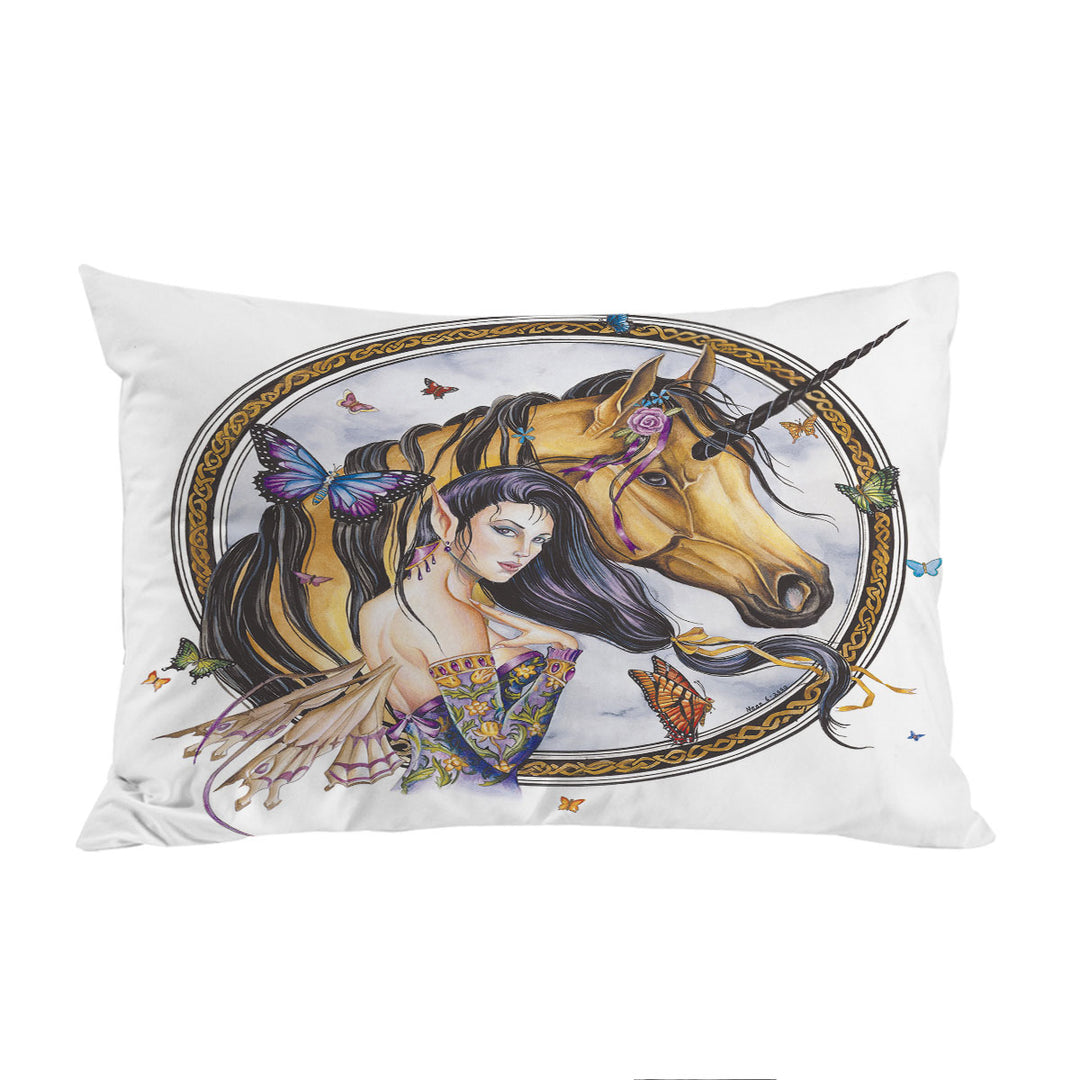 Fantasy Art Brown Unicorn and Fairy Princess King Pillow Cases