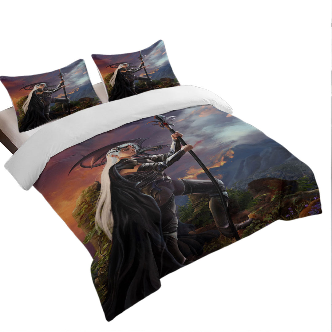 Fantasy Art Burning Valley and Dragon Girl Warrior Twin Duvet Covers