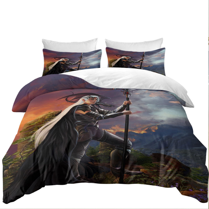 Fantasy Art Burning Valley and Dragon Girl Warrior Twin xl Duvet Covers