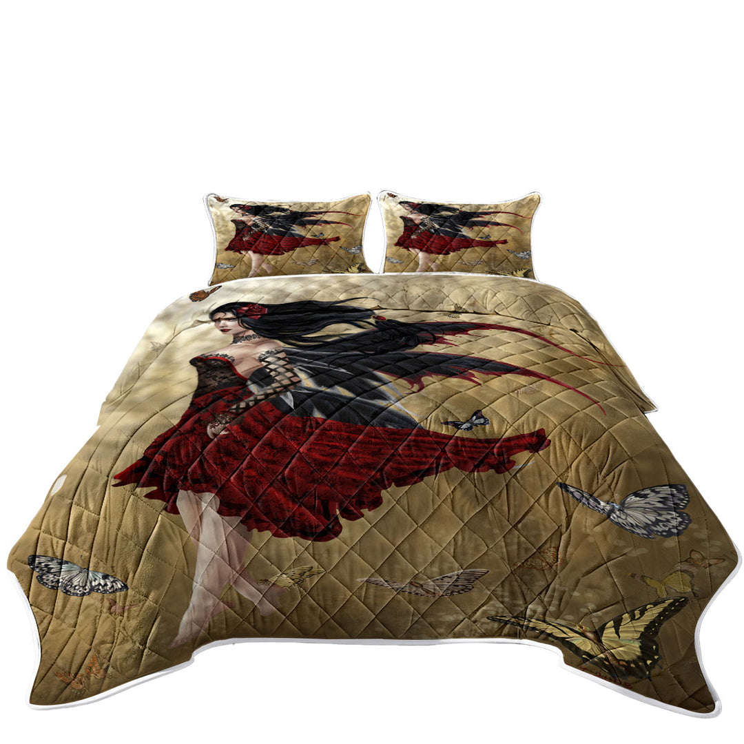 Fantasy Art Butterflies and Attractive Flamenco Fairy Coverlet