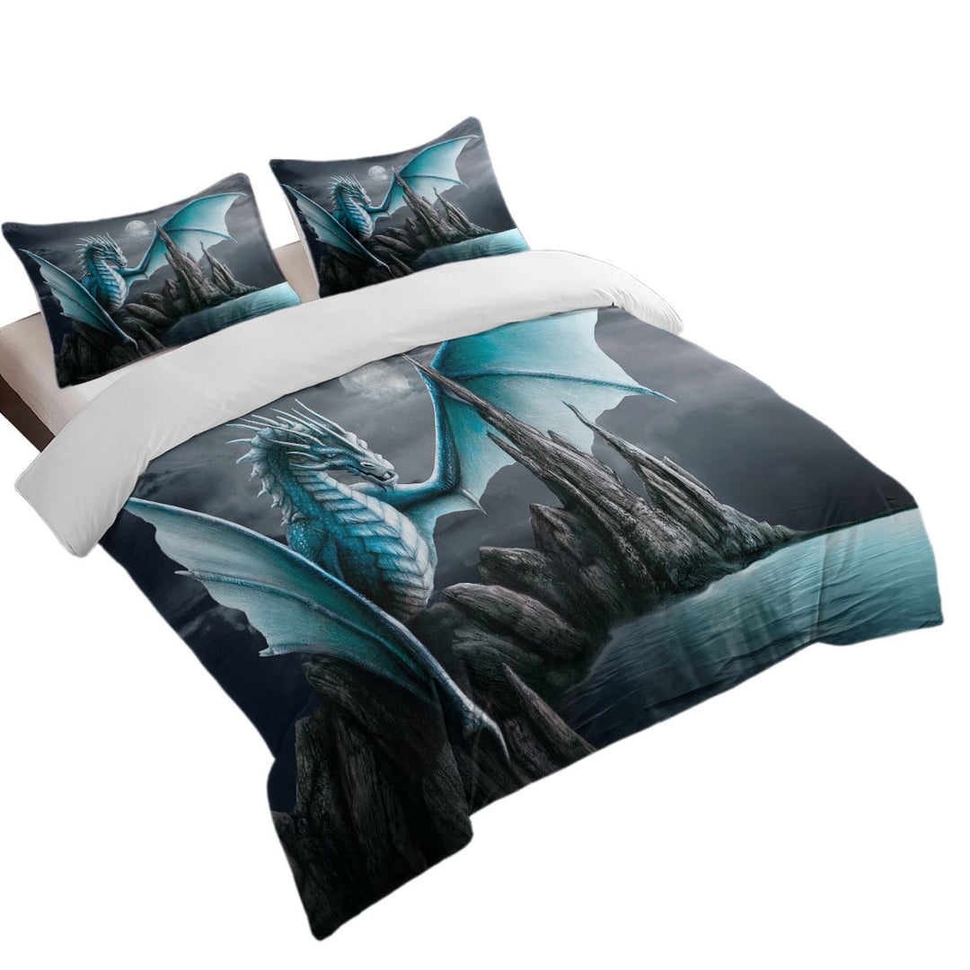 Fantasy Art Cameron Ice Blue Dragon King Duvet Cover set