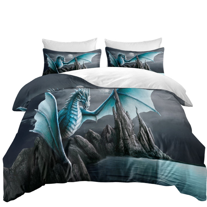 Fantasy Art Cameron Ice Blue Dragon King Size Duvet Cover